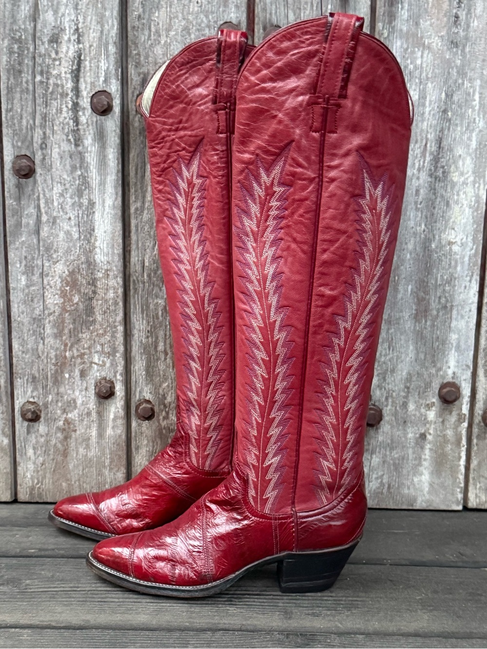 Vintage Larry Mahan Exotic Eel Skin Extra Tall Knee High Women's Cowboy Boots